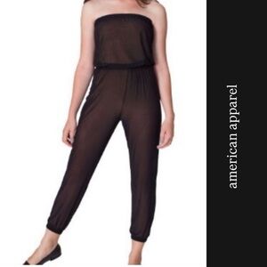 American Apparel Strapless Sheer Jumpsuit in Black • XS